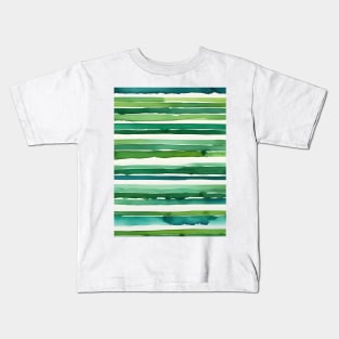 Horizontal green watercolor stripes Kids T-Shirt